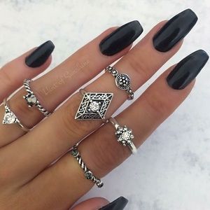 New Cute 6 Piece Silver Ring Set